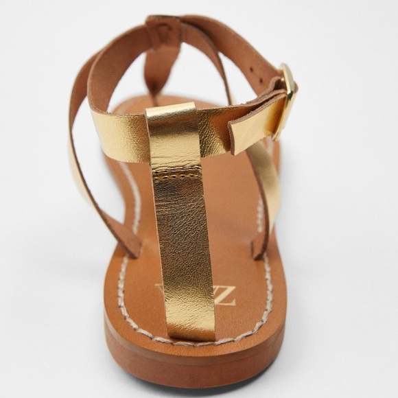 ZARA Flat Laminated Leather Sandals - Picture 5 of 6